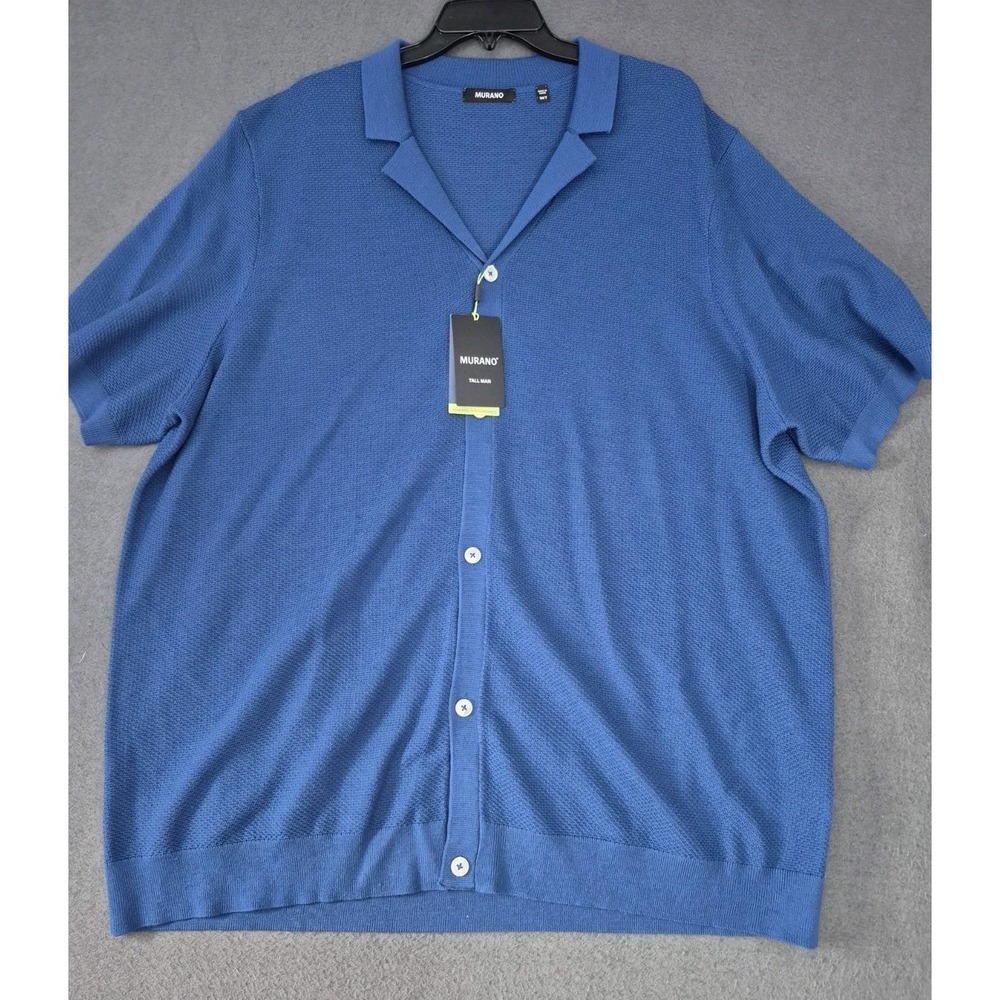 NWT Murano Men's Textured Knit Camp Collar Shirt in Deep Royal Blue - Size 3XT